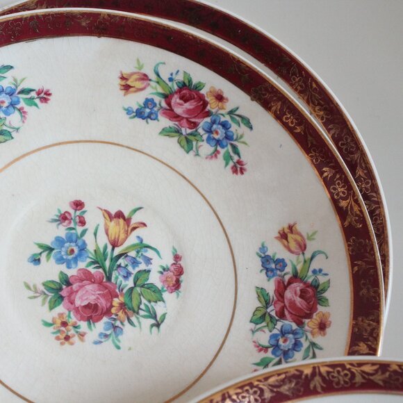 [SWINNERTONS] 3-Piece 22k Gold Tudor Rose Bowls/Saucers (Staffordshire, England) - Picture 13 of 14